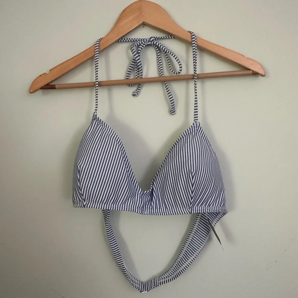 J. Crew Blue and White Striped Halter Bikini Top